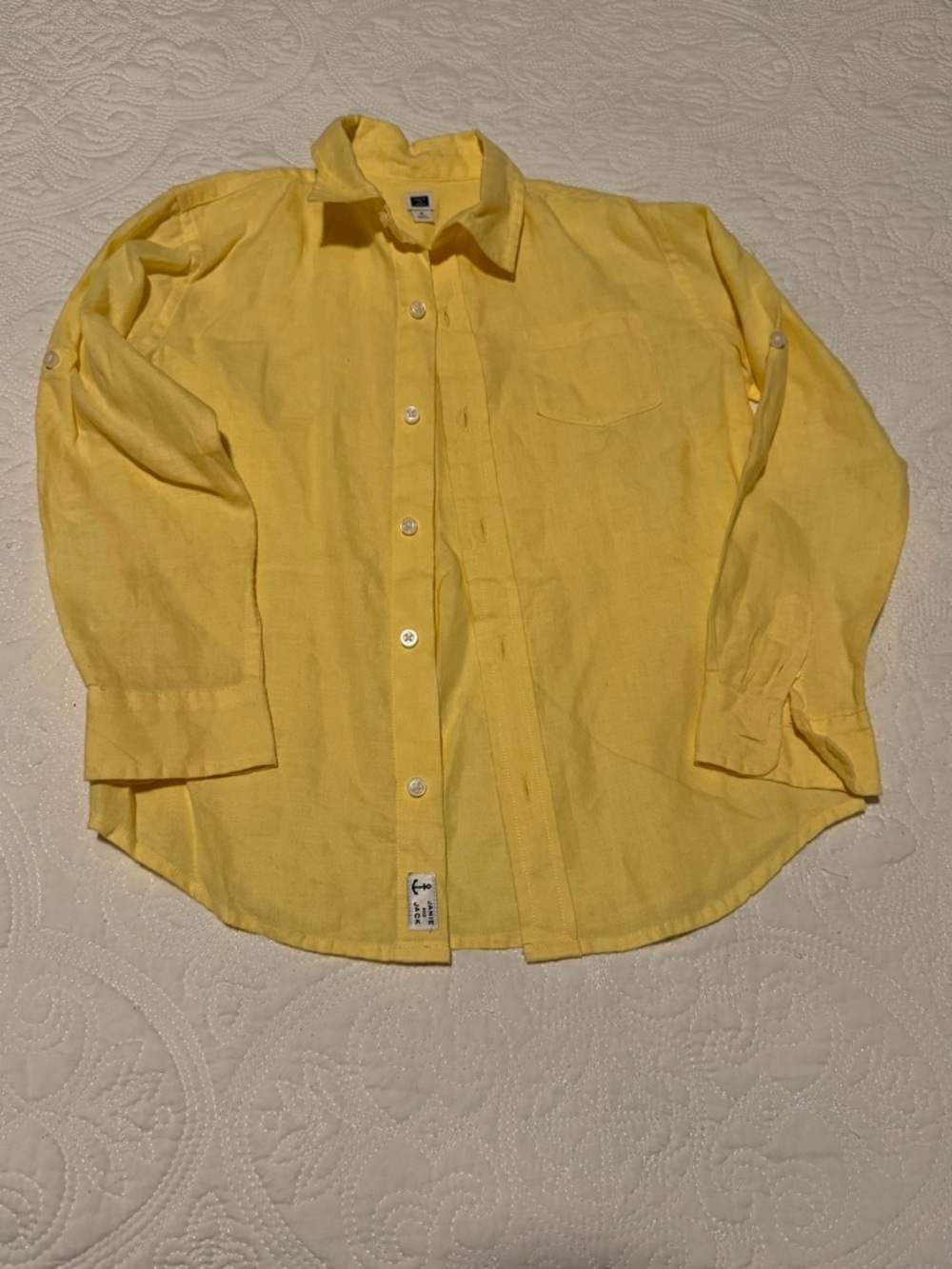 Janie and Jack 100% Linen Lightweight Yellow Button-Down Shirt 6